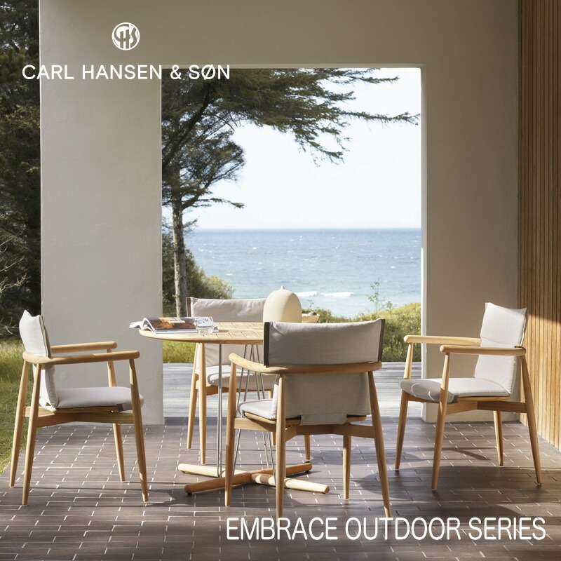Carl Hansen & Son カールハンセン＆サン E008 Embrace Outdoor Series エンブレイス アウトドア シリーズ 屋外用 ダイニングチェア チーク 無塗装 支柱：ステンレス デザイン：Eoos イーオス