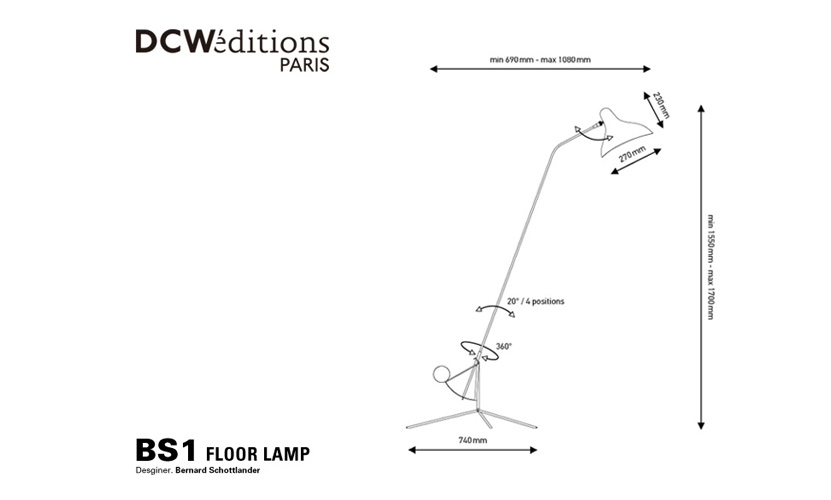 DCW editions ディーシーダブリュー エディションズ LAMPE MANTIS ランペ マンティス BS1 Floor Lamp フロアランプ 4段階 傾斜調節 アームランプ デザイン：バーナード・ショットランダー