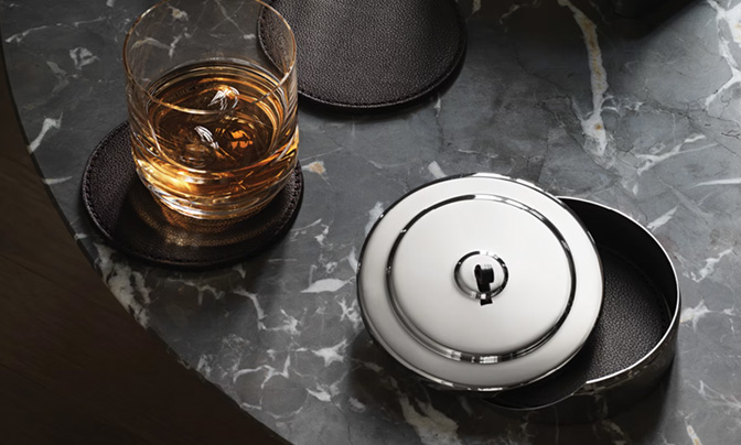 GEORG JENSEN ジョージ・ジェンセン MANHATTAN Coaster Set マンハッタン コースターセット 4枚セット ステンレス製 レザー