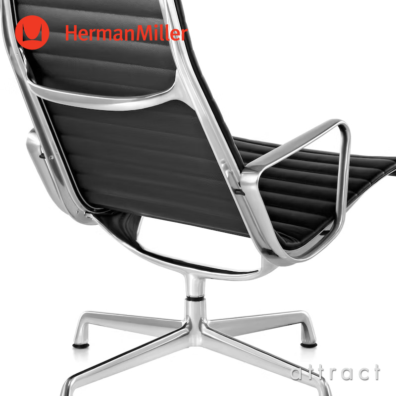Herman Miller ハーマンミラー Eames Aluminum Group Lounge Chair イームズ アルミナムグループ ラウンジチェア ヘッドレスト付き 4本脚 チルト機能付き アルミバフ 黒皮革 ブラックレザー デザイン：チャールズ＆レイ・イームズ