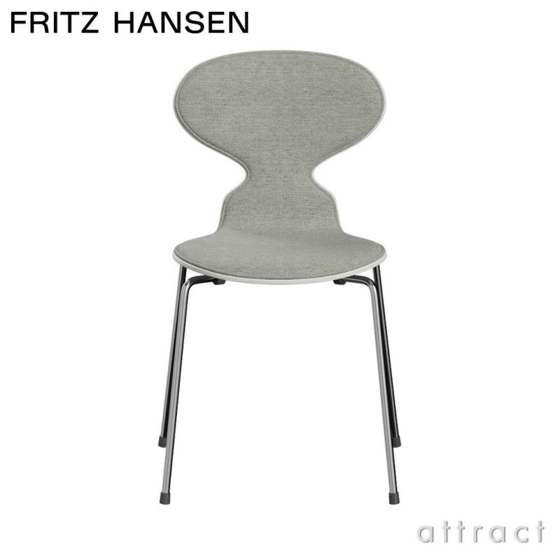 FRITZ HANSEN フリッツ・ハンセン ANT アリンコチェア 3101 チェア フロントパディング 4本脚 カラードアッシュ カラー：ホワイト 張地：Hallingdal ハリンダル ファブリックカラー：ホワイト/グレー（110） ベースカラー：クローム仕上げ デザイン：アルネ・ヤコブセン 