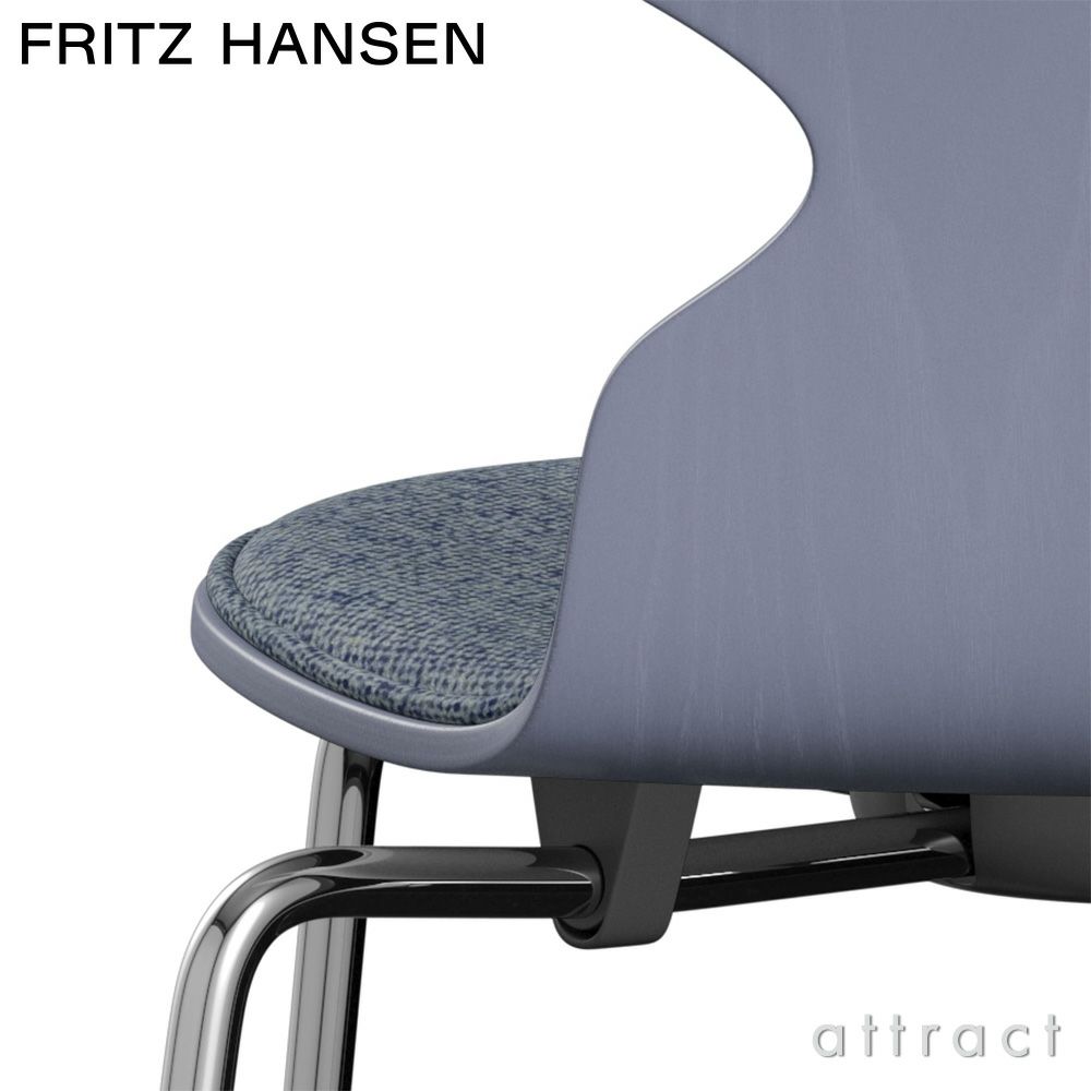  FRITZ HANSEN フリッツ・ハンセン ANT アリンコチェア 3101 チェア フロントパディング 4本脚 カラードアッシュ カラー：ラベンダーブルー 張地：Vanir ヴァニール ファブリックカラー：ライトブルー（733） ベースカラー：クローム仕上げ デザイン：アルネ・ヤコブセン