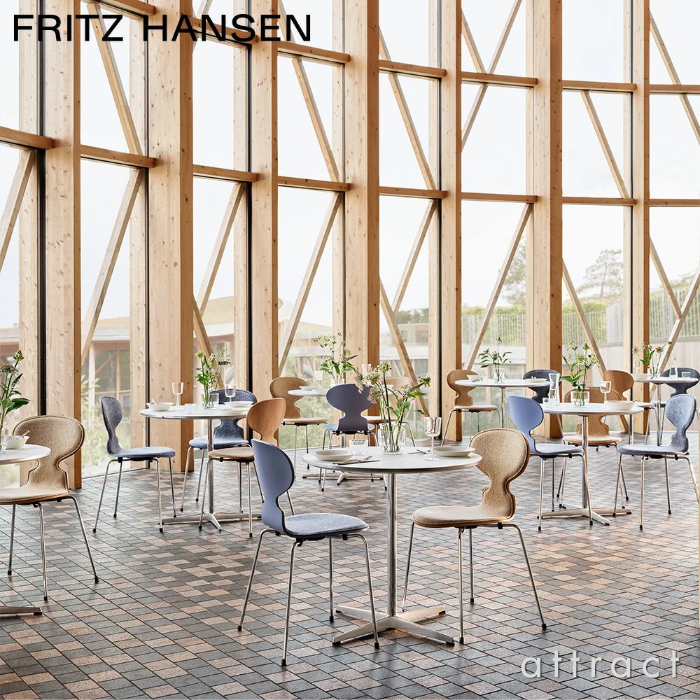  FRITZ HANSEN フリッツ・ハンセン ANT アリンコチェア 3101 チェア フロントパディング 4本脚 カラードアッシュ カラー：ラベンダーブルー 張地：Vanir ヴァニール ファブリックカラー：ライトブルー（733） ベースカラー：クローム仕上げ デザイン：アルネ・ヤコブセン