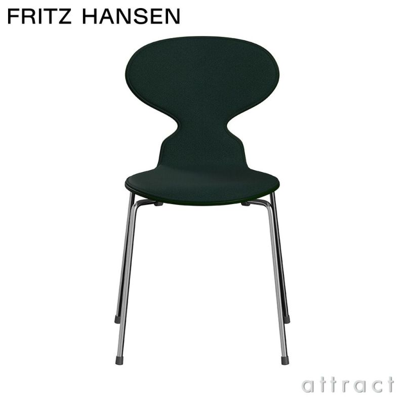 FRITZ HANSEN フリッツ・ハンセン ANT アリンコチェア 3101 チェア フロントパディング 4本脚 ラッカー カラー：エバーグリーン 張地：Vidar ヴィダー ファブリックカラー：ダークグリーン（1062） ベースカラー：クローム仕上げ デザイン：アルネ・ヤコブセン