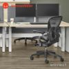 Herman Miller ハーマンミラー Aeron Chair アーロンチェア リマスタード Bサイズ ミディアム グラファイト ポスチャーフィット ポリッシュ アームレザー フル装備 （堅床・カーペット用ブレーキングキャスター） デザイン：ビル・スタンフ ＆ ドン・チャドウィック