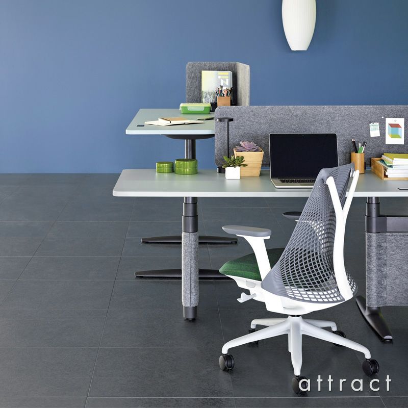 Herman Miller ハーマンミラー Sayl Chair セイルチェア サスペンション ミドルバック フレーム＆ベース：ホワイトフレーム （堅床・カーペット用キャスター） ファブリック：メドレー（フェザーグレー） デザイン：イヴ・ベアール