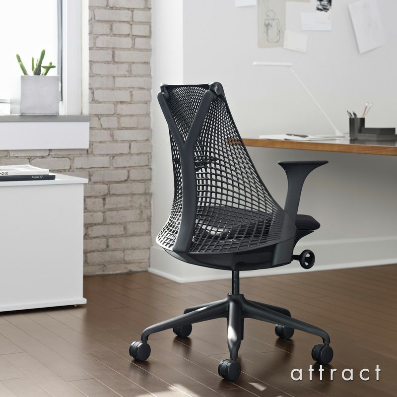 Herman Miller ハーマンミラー Sayl Chair セイルチェア サスペンション ミドルバック フレーム＆ベース：ブラック （堅床・カーペット用キャスター） ファブリック：コスモス（ブラック） デザイン：イヴ・ベアール