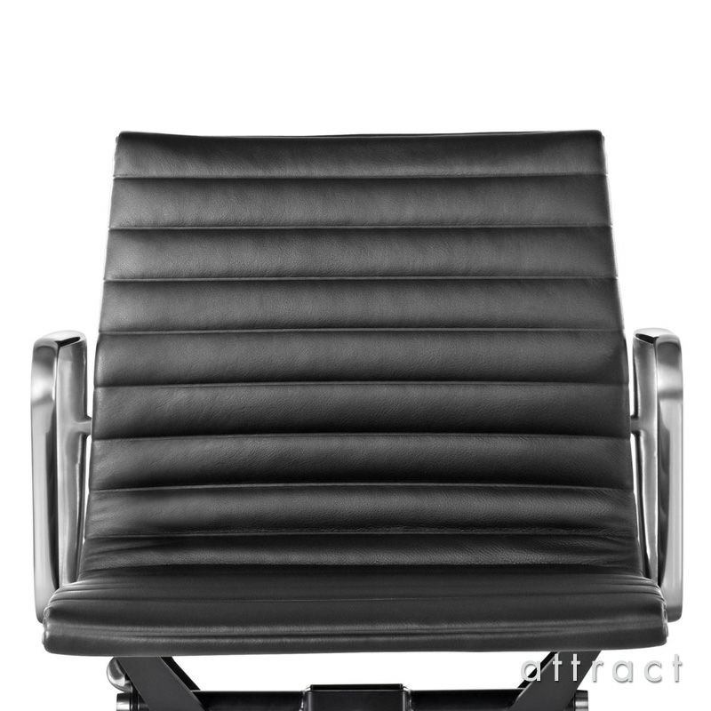 Herman Miller ハーマンミラー Eames Aluminum Group Chair イームズ アルミナムグループ マネジメントチェア 5本脚キャスター ガス圧シリンダー調整 アルミバフ 黒皮革 ブラックレザー デザイン：チャールズ＆レイ・イームズ
