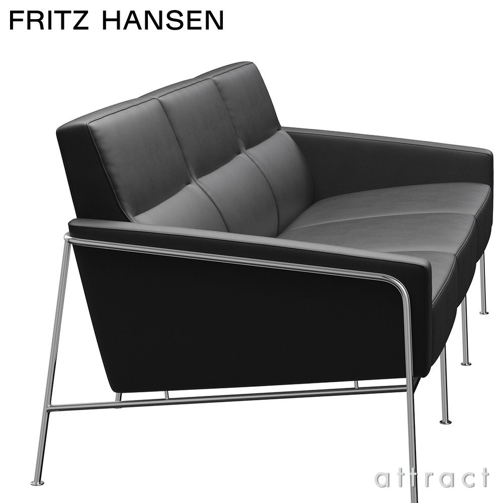  FRITZ HANSEN フリッツ・ハンセン SERIES 3300 3303 3人掛けソファ W182cm エッセンシャルレザー カラー：5色 クローム仕上げスチールベース デザイン：アルネ・ヤコブセ