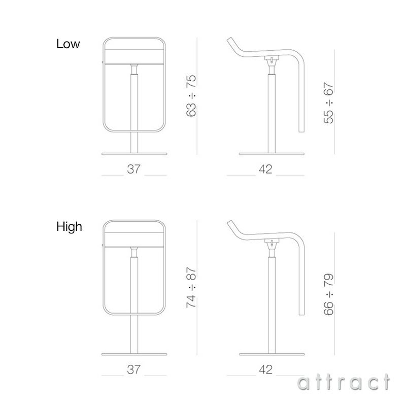 lapalma ラパルマ LEM レム カウンタースツール ハイ・ロー 昇降式カウンターチェア 座面：レザー・オーク（2種類） フレーム：ステンレススチール デザイン：AZUMI