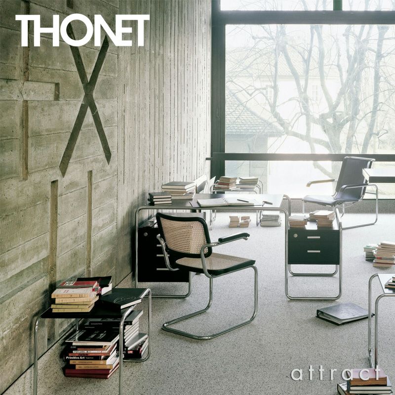 THONET トーネット S 32 V チェスカチェア アームレス カンティレバー フレーム：ブラック 座面：籐編み デザイン：マルセル・ブロイヤー