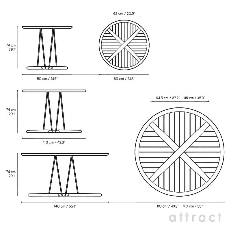 Carl Hansen & Son カールハンセン＆サン E022 Embrace Outdoor Table エンブレイス アウトドア テーブル 屋外用 ダイニングテーブル サイズ：Φ140×H74cm チーク 無塗装 支柱：ステンレス デザイン：Eoos イーオス