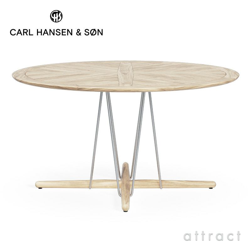 Carl Hansen & Son カールハンセン＆サン E022 Embrace Outdoor Table エンブレイス アウトドア テーブル 屋外用 ダイニングテーブル サイズ：Φ140×H74cm チーク 無塗装 支柱：ステンレス デザイン：Eoos イーオス
