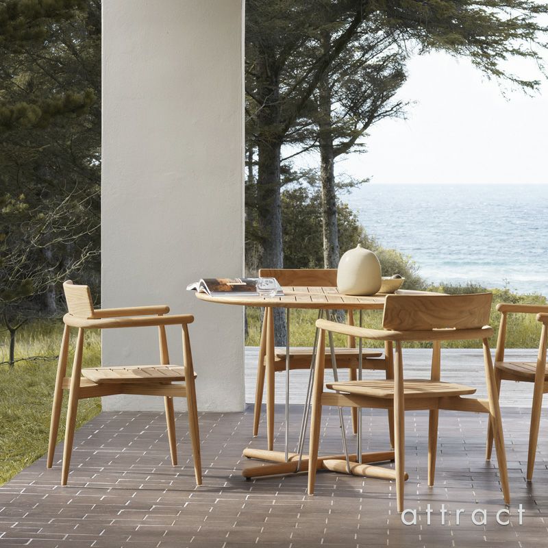 Carl Hansen & Son カールハンセン＆サン E022 Embrace Outdoor Table エンブレイス アウトドア テーブル 屋外用 ダイニングテーブル サイズ：Φ80×H74cm チーク 無塗装 支柱：ステンレス デザイン：Eoos イーオス