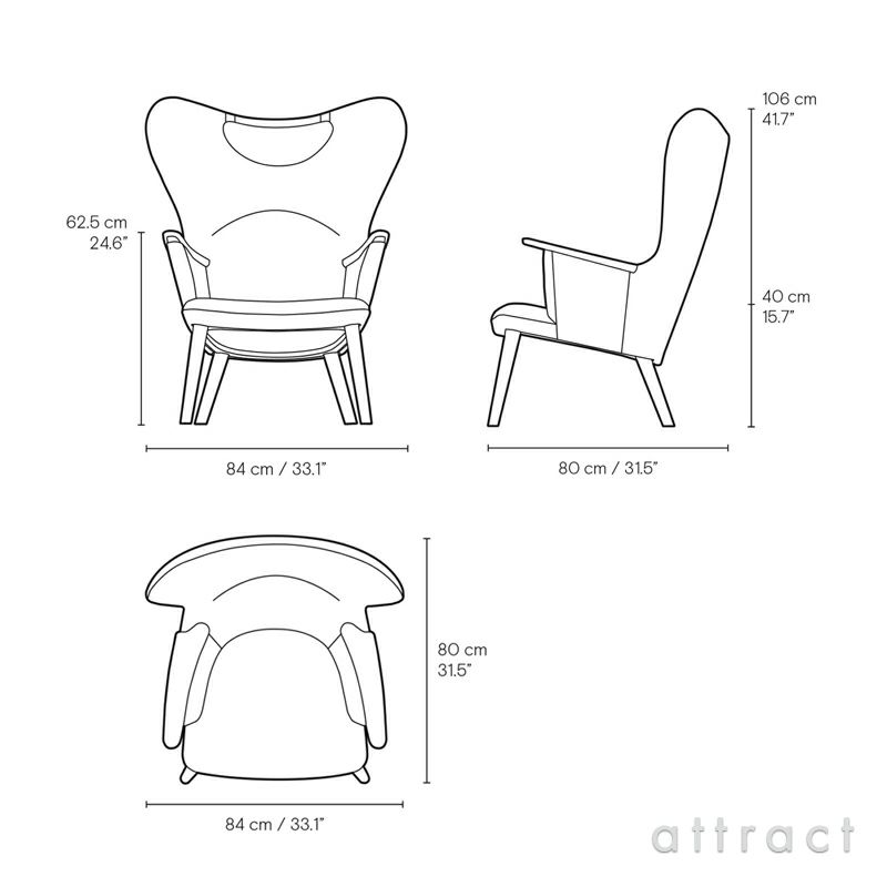 Carl Hansen & Son カール・ハンセン＆サン CH78 ラウンジチェア ママ ベアチェア オーク ソープフィニッシュ ファブリック：Fiord フィヨルド 6色 ネックピローセット デザイン：ハンス・J・ウェグナー