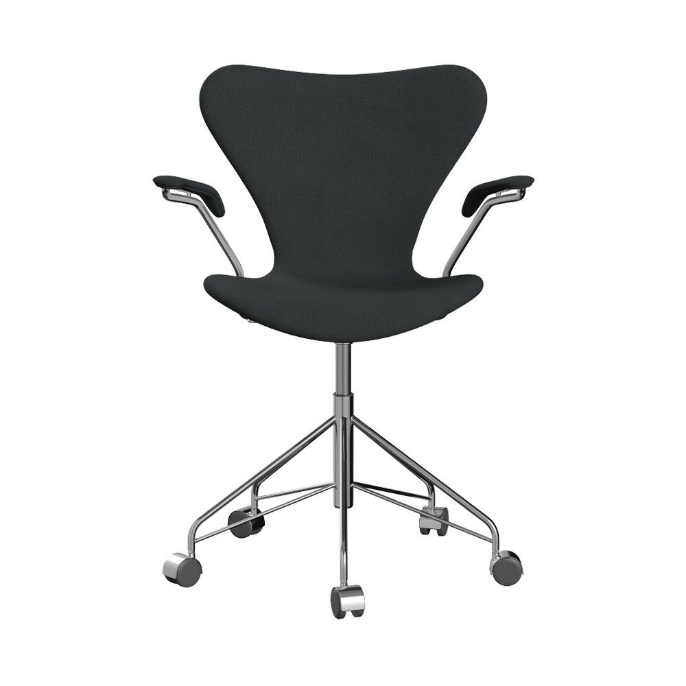 FRITZ HANSEN フリッツ・ハンセン SERIES 7 セブンチェア 3217 アームチェア フルパディング 張地：Christianshavn クリスチャンハウン ファブリックカラー：グレー（1173） ベースカラー：クローム仕上げ デザイン：アルネ・ヤコブセン （シート高さ調整機能 44-56cm・回転機能・キャスター付き）