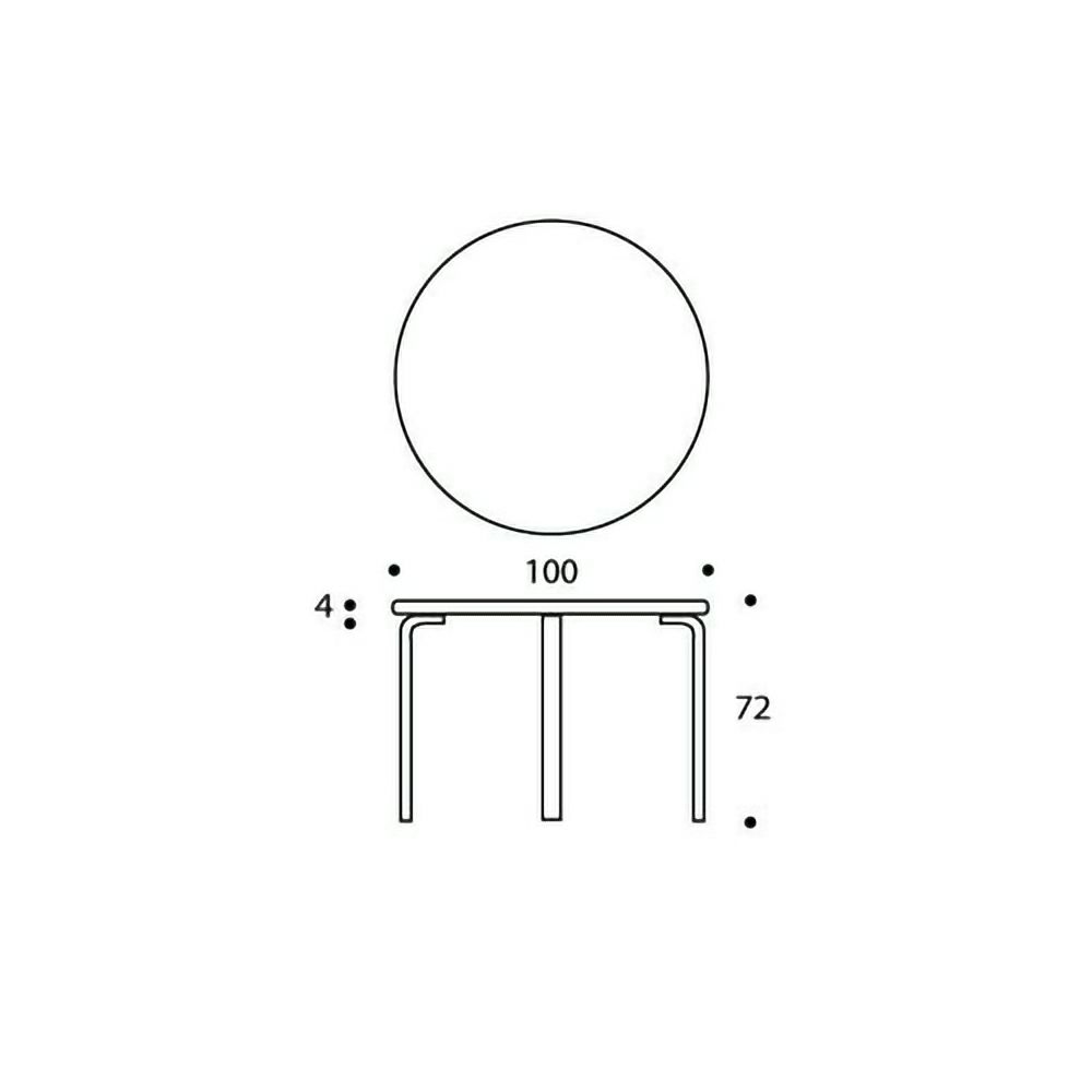 Artek アルテック TABLE 90A テーブル 90A サイズ：Φ100cm 厚み4cm 4本脚　カラー：ウォールナットステイン 高さ：H72・H74cm デザイン：アルヴァ・アアルト