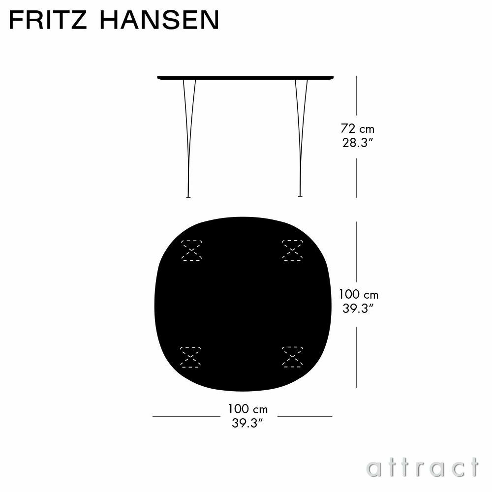 FRITZ HANSEN フリッツ・ハンセン SUPERCIRCULAR スーパー円テーブル B603 ダイニングテーブル 100×100cm 天板：ホワイトラミネート スパンレッグカラー：クローム仕上げ デザイン：ピート・ハイン、ブルーノ・マットソン、アルネ・ヤコブセン
