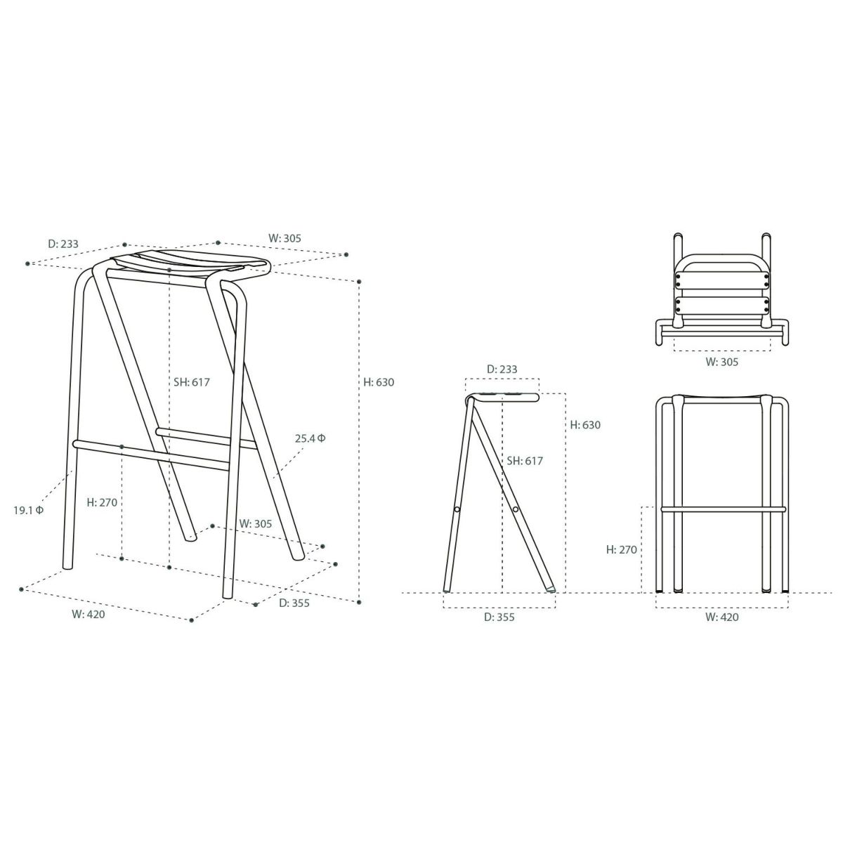 DUENDE デュエンデ BENT HIGH STOOL ベント ハイスツール DU0321 高さ：63cm カラー：2色 デザイン：岩元 航大