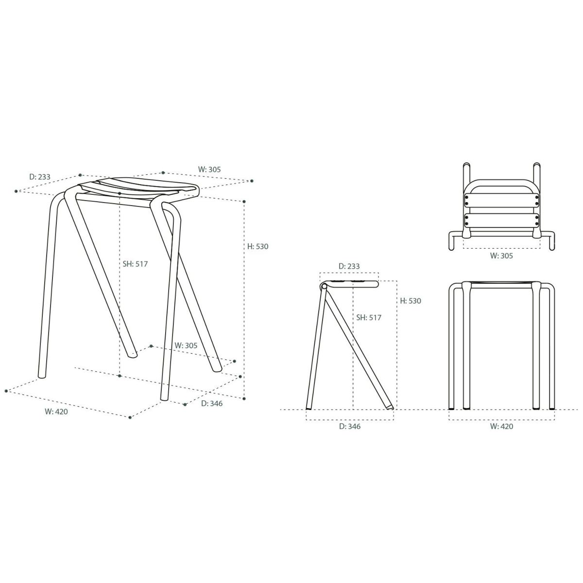 DUENDE デュエンデ BENT LOW STOOL ベント ロースツール DU0320 高さ：53cm カラー：2色 デザイン：岩元 航大