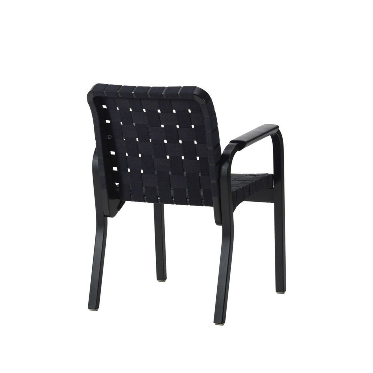 Artek アルテック 45 Armchair 45 アームチェア ラウンジチェア ブラックラッカー リネンウェビングテープ カラー：6色 アームレスト：レザーカバー デザイン：アルヴァ・アアルト