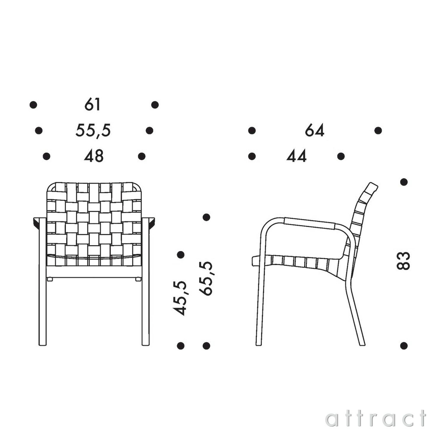 Artek アルテック 45 Armchair 45 アームチェア ラウンジチェア ブラックラッカー リネンウェビングテープ カラー：6色 アームレスト：レザーカバー デザイン：アルヴァ・アアルト