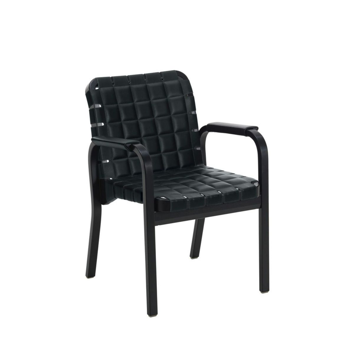 Artek アルテック 45 Armchair 45 アームチェア ラウンジチェア ブラックラッカー キルティングレザー プレステージレザー：L40 アームレスト：レザーカバー デザイン：アルヴァ・アアルト
