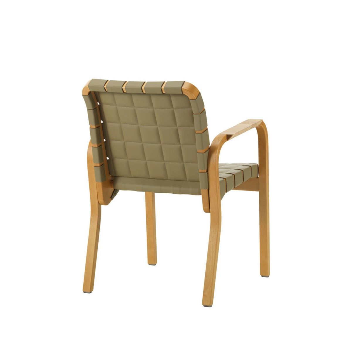 Artek アルテック 45 Armchair 45 アームチェア ラウンジチェア ハニーステイン キルティングレザー スペクトラムレザー：オリーブ アームレスト：ラタン巻き デザイン：アルヴァ・アアルト