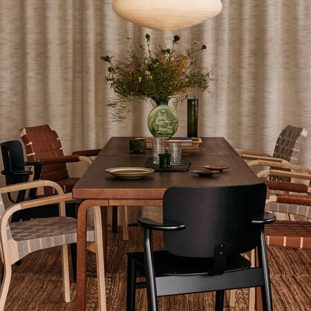 Artek アルテック 45 Armchair 45 アームチェア ラウンジチェア ハニーステイン キルティングレザー スペクトラムレザー：オリーブ アームレスト：ラタン巻き デザイン：アルヴァ・アアルト