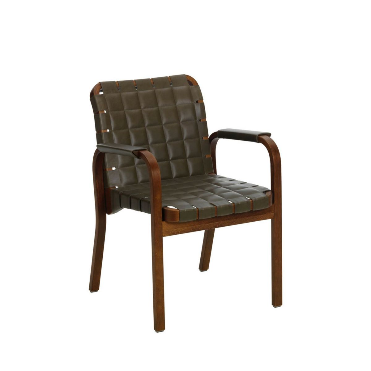 Artek アルテック 45 Armchair 45 アームチェア ラウンジチェア ウォルナットステイン キルティングレザー エンヴィレザー：オリーブ アームレスト：レザーカバー デザイン：アルヴァ・アアルト