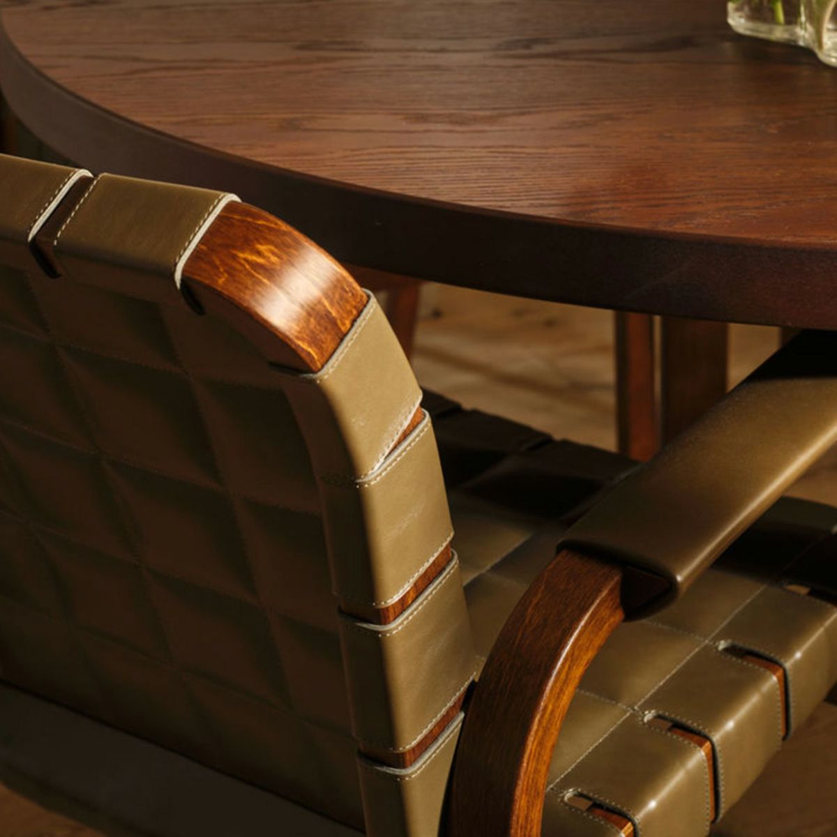 Artek アルテック 45 Armchair 45 アームチェア ラウンジチェア ウォルナットステイン キルティングレザー エンヴィレザー：オリーブ アームレスト：レザーカバー デザイン：アルヴァ・アアルト