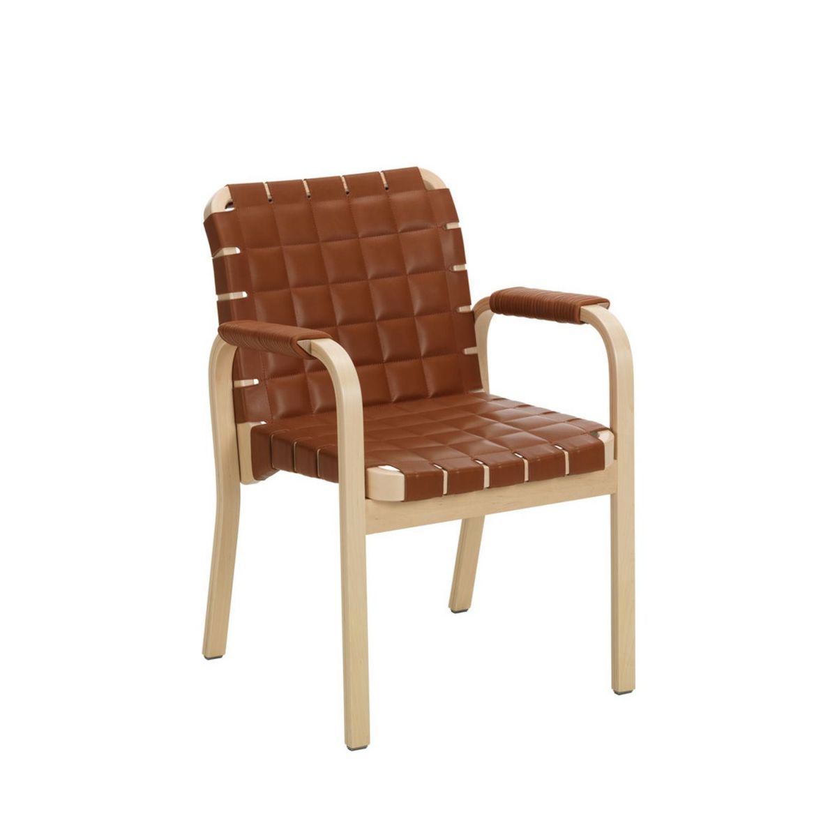 Artek アルテック 45 Armchair 45 アームチェア ラウンジチェア バーチ ナチュラルラッカー キルティングレザー エレガンスレザー アームレスト：レザーチューブ巻き デザイン：アルヴァ・アアルト