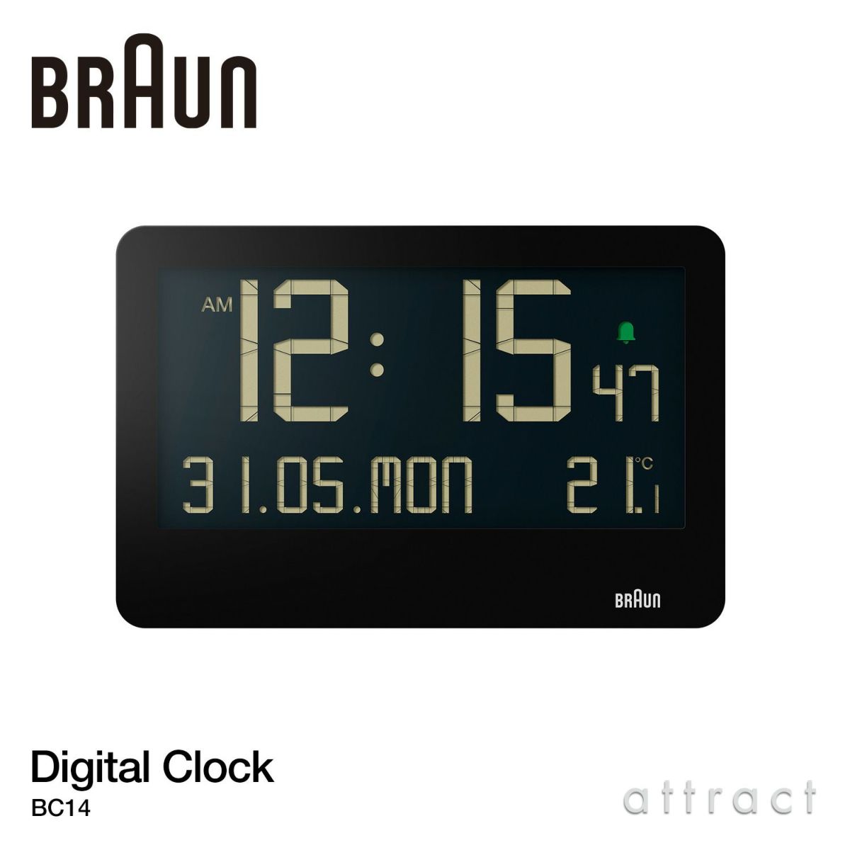 BRAUN ブラウン Digital Clock デジタルクロック 壁掛け時計 置き時計 BC14 カラー：2色