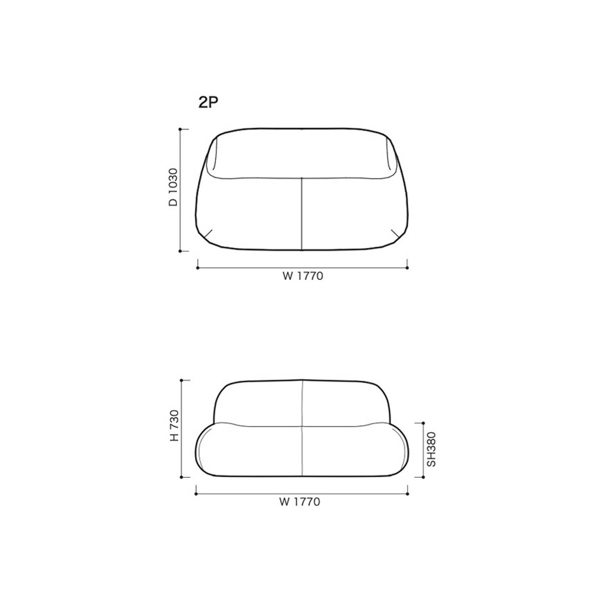 ligne roset リーン・ロゼ ROSETPukka ロゼプッカ 2P ソファ 2人掛け ファブリック：Gランク デザイン：ヤブ・プッシェルベルグ