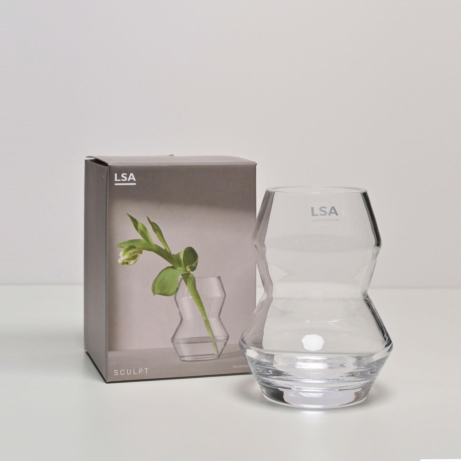 LSA International Sculpt スカルプト Vase フラワーベース サイズ：H16cm ハンドメイド クリア ガラス キャンドルホルダー 花器