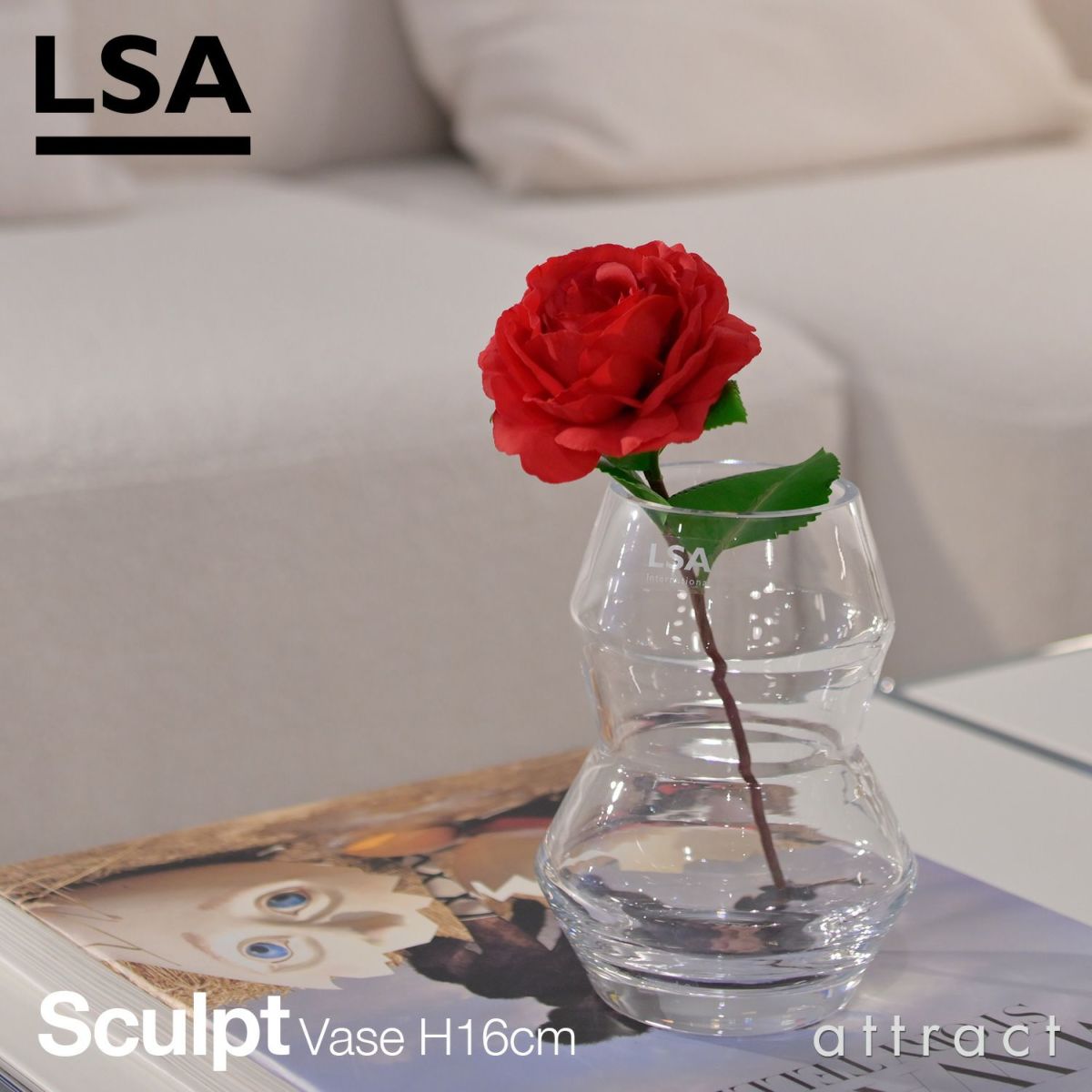 LSA International Sculpt スカルプト Vase フラワーベース サイズ：H16cm ハンドメイド クリア ガラス キャンドルホルダー 花器