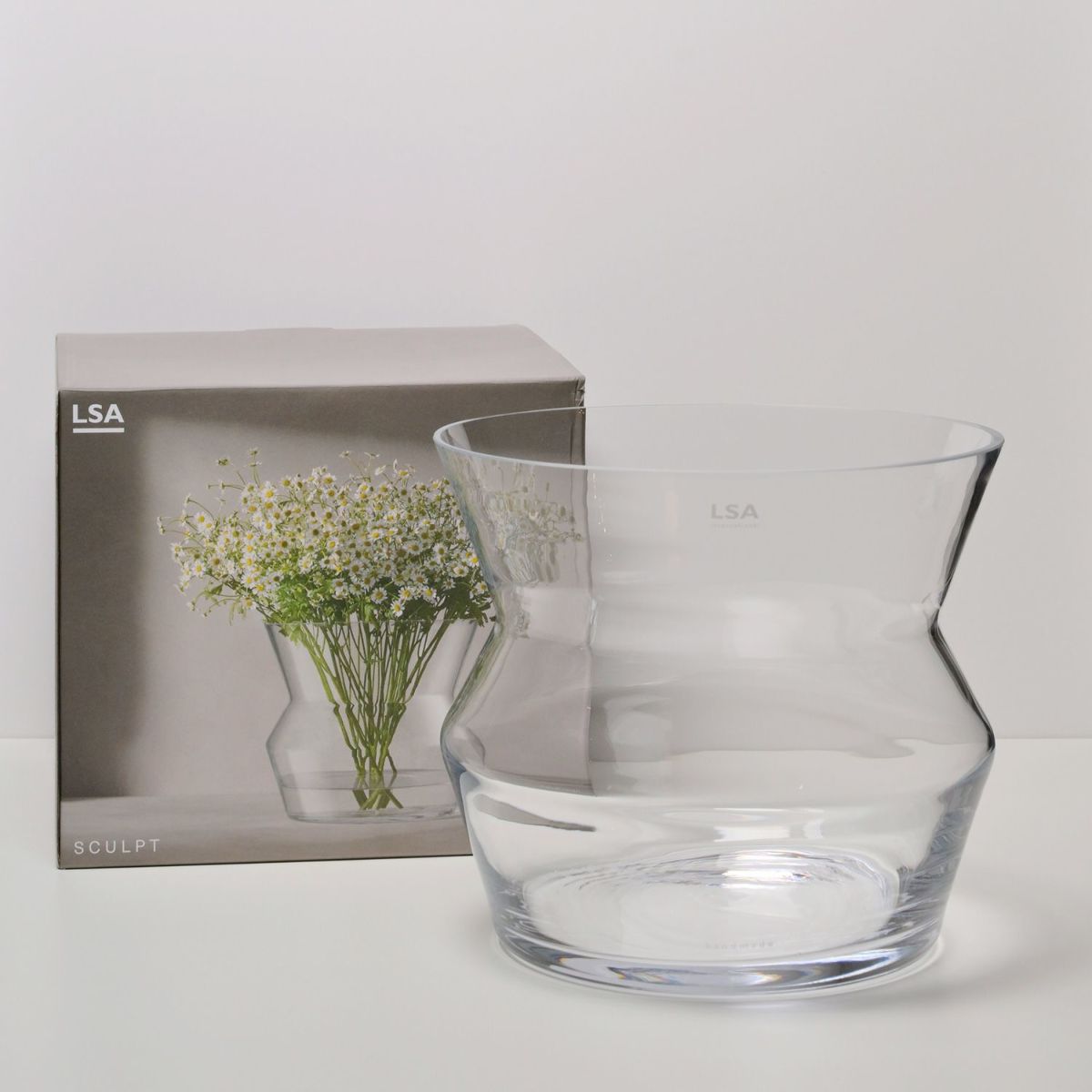 LSA International Sculpt スカルプト Vase フラワーベース サイズ：H23cm ハンドメイド クリア ガラス キャンドルホルダー 花器