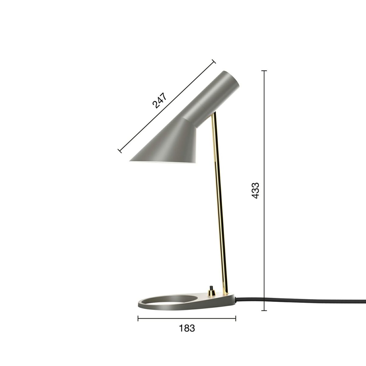 Louis Poulsen ルイスポールセン AJ Mini wTable AJ ミニ テーブル テーブルランプ カラー：ウォーム・グレー 真鍮ポリッシュ （無塗装） デザイン：アルネ・ヤコブセン
