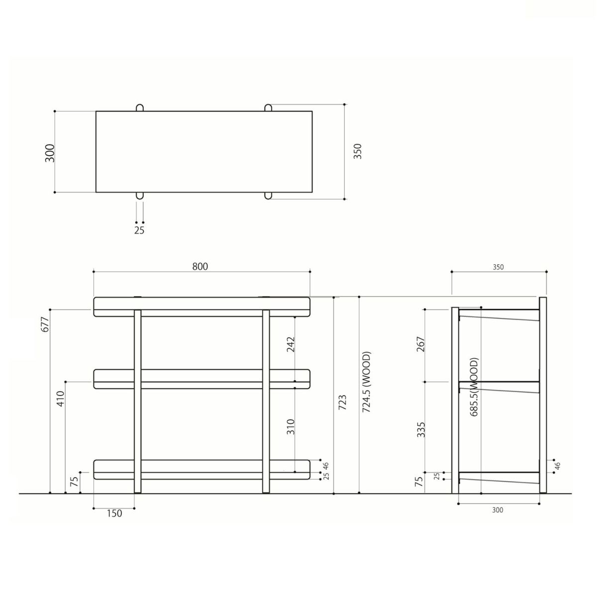 DUENDE デュエンデ MARGE SHELF 3 BK OIL STAIN FINISH マージ シェルフ ブラック オイルステインフィニッシュ DU0328BK カラー：ブラック デザイン：芦沢 啓治