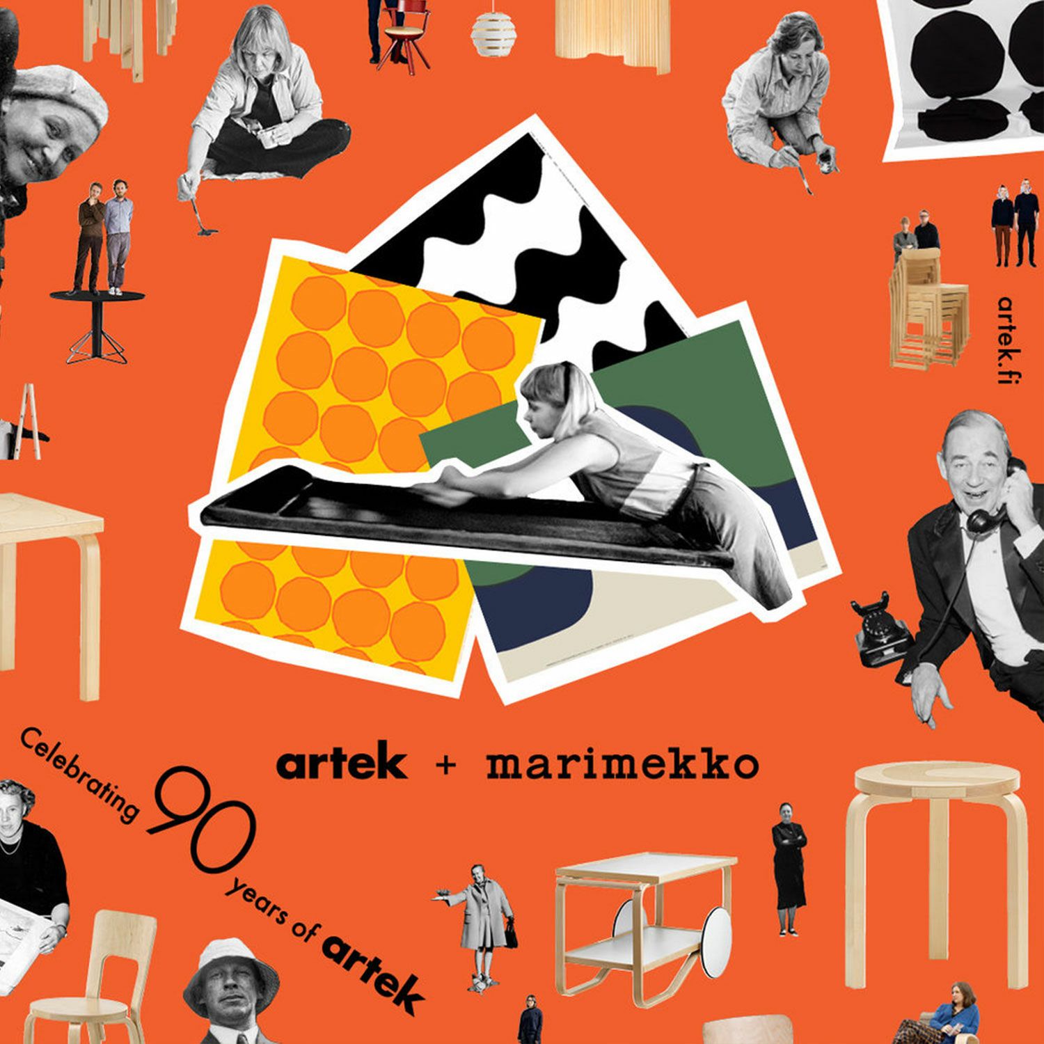 Artek アルテック ＋ marimekko マリメッコ シリーズ Anniversary Esitions TABLE 90D テーブル 90D サイズ：Φ48×44cm 厚み 3cm 3本脚 Seireeni セイレーニ デザイン：アルヴァ・アアルト
