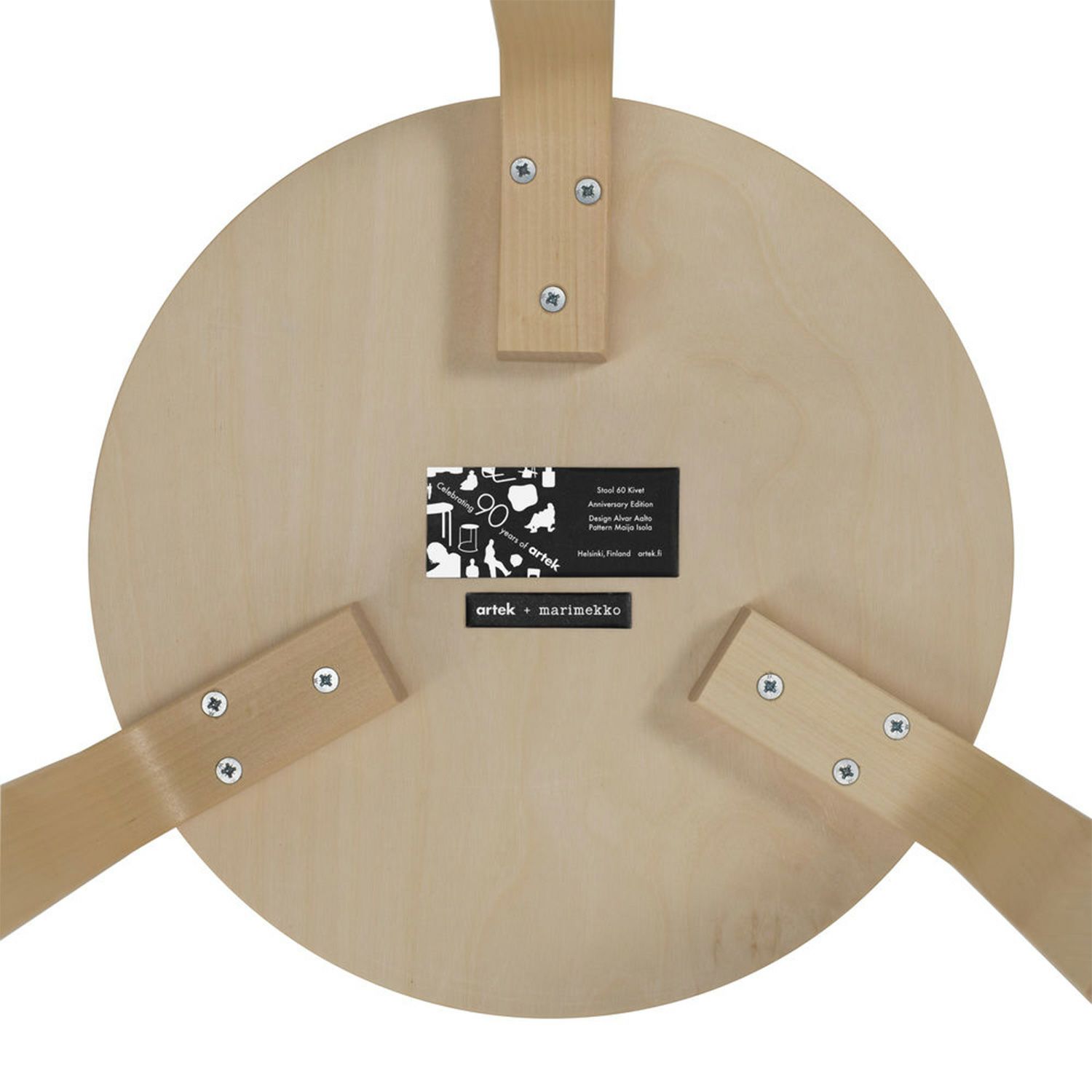Artek アルテック ＋ marimekko マリメッコ シリーズ Anniversary Esitions STOOL 60 スツール 60 3本脚 バーチ材 Kivet キヴェット デザイン：アルヴァ・アアルト