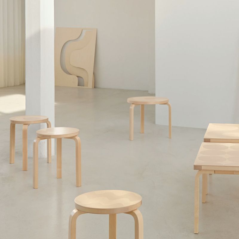 Artek アルテック ＋ marimekko マリメッコ シリーズ Anniversary Esitions STOOL 60 スツール 60 3本脚 バーチ材 Kivet キヴェット デザイン：アルヴァ・アアルト