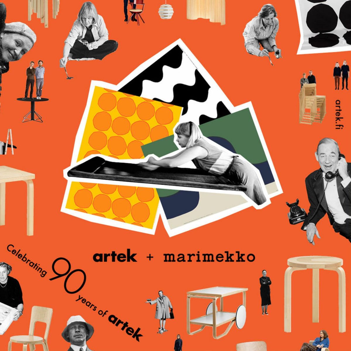 Artek アルテック ＋ marimekko マリメッコ シリーズ Anniversary Esitions STOOL 60 スツール 60 3本脚 バーチ材 Lokki ロッキ デザイン：アルヴァ・アアルト